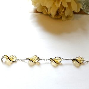 Yellow & Black Glass Spiral Leaf Beaded Bracelet Chain Bead Link Bracelet